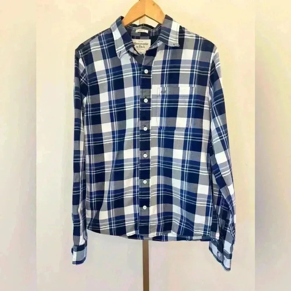 Abercrombie & Fitch Men's Plaid Button-Up Shirt Blue Size M